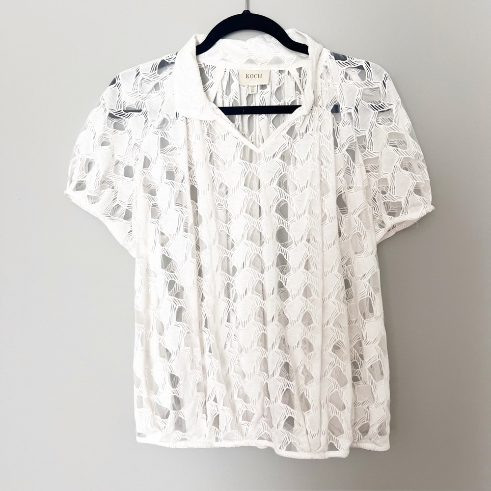 Koch Top Blouse Shirt Sheer Embroidered Like detail medium
